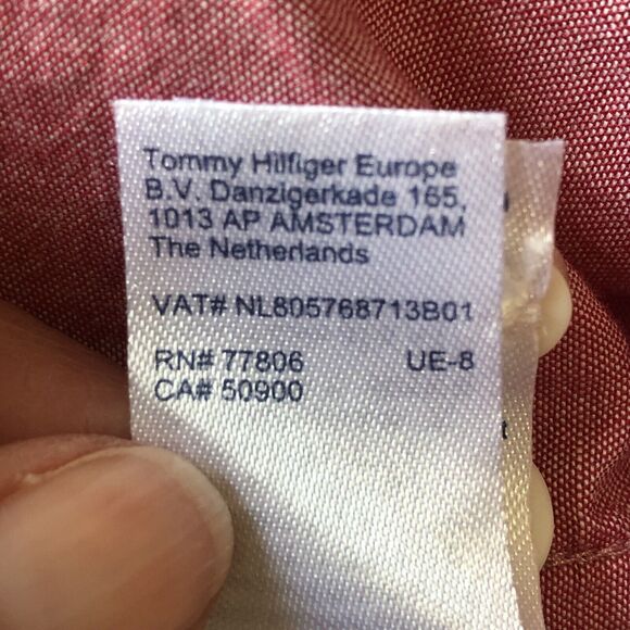 Tommy Hilfiger Men’s Button Up Shirt Custom Fit Heather Red Short Sleeve Large - Picture 13 of 15